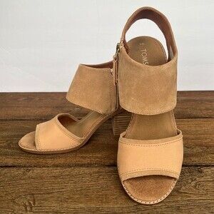 TOMS Majorca Tan Suede Cutout Sandal With Block Heel Women's Size 9 Side Zipper
